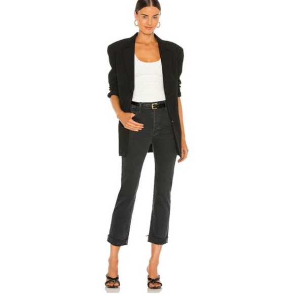 MOTHER Denim - MOTHER SUPERIOR The Scrapper Cuff Ankle Fray Black Jeans Who's Sorry Now Wash 26